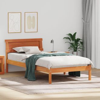 Berkfield Home Bed Frame with Headboard & LED - Wax Brown, 100 x 200 cm, Solid Pine Wood in Brown | Size: 100 x 200 cm