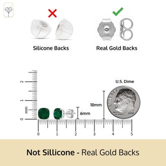 MAX + STONE 14k Yellow or White Gold 6MM Cushion Cut Gemstone Solitaire Gemstone Studs