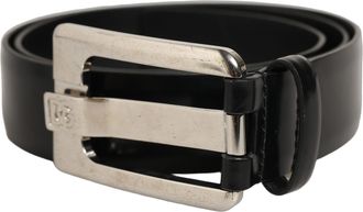Dolce & Gabbana Black Leather Silver Tone Metal Buckle Mens Belt (Pre-Owned)