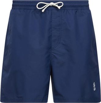 Brunello Cucinelli Logo-Detail Zwemshorts - Heren - Strandmode - Blauw - S - Polyester - Badmode
