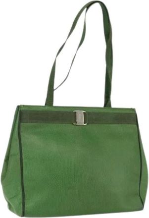 Ferragamo Pre-owned Tote Bags, female, Green, Size: ONE SIZE Pre-owned Leather Shoulder Bag