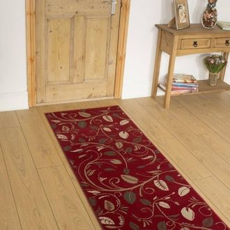 Runrug Hallway Carpet Runner Rug - Soft & Comfy, 9mm - Scroll in Red | Size: 60 cm x 390 cm