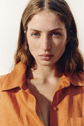 H&M Linen Shirt in Dark Orange at Nordstrom, Size Small