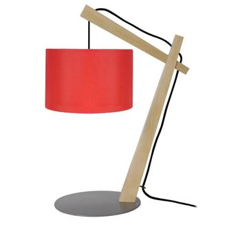 Tosel L&aacute;mpara de mesa metal madera natural pantalla rojo