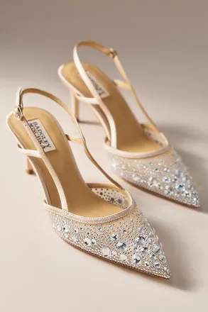 Badgley Mischka Reem Crystal Slingback Kitten Heels
