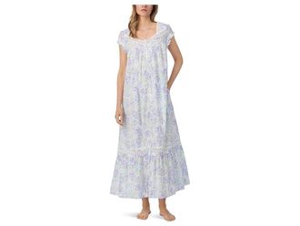 Eileen West Cotton Woven Lawn Cap Sleeve Long Button Front Robe Womens Clothing Watercolor Floral : XS