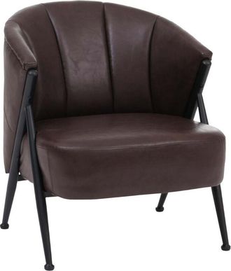 Hhg [nunca Usado] Sill&oacute;n Hhg-688, Sill&oacute;n Tapizado/de C&oacute;ctel/club Lounge Chair Vintage Retro Industrial Metal Cuero Sint&eacute;tico, Marr&oacute;n Oscuro
