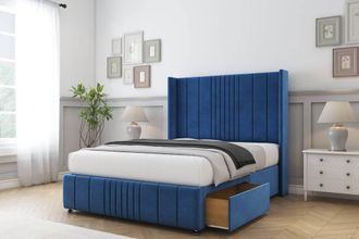 Sloomy Hargrave Plush Divan Set No Drawers-54 Wingback-Footboard in Blue | Size: Small Double
