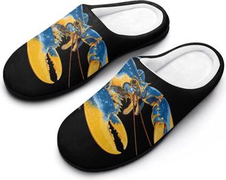 Generic Blue Yellow Lobsters Mens Warm Slippers Non-Slip Sole Winter Rubber Cotton Shoes for Bedroom