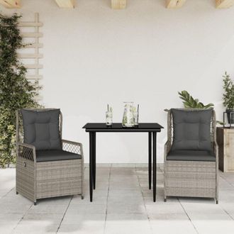 vidaXL Set Comedor De Jard&iacute;n 3 Pzas Cojines Rat&aacute;n Sint&eacute;tico Gris Claro Vidaxl
