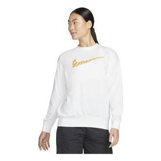 Nike (WMNS) Nike Solid Color Flower Logo Casual Round Neck Pullover White Hoodie DM6310-100