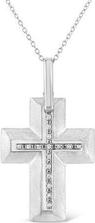 House of Brilliance 925 Sterling Silver Prong-Set Diamond Accent Bold Cross Pendant Necklace in White at Nordstrom