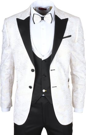 TruClothing Heren 4-delige Witte Paisley Trouwrroch Tailor Fit