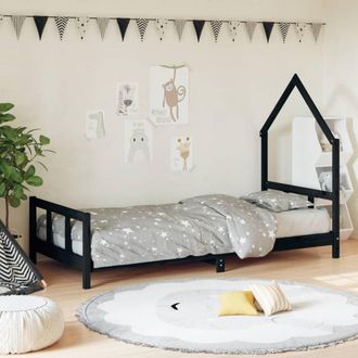 vidaXL Estructura De Cama Para Ni&ntilde;os Madera De Pino Negro 90x200 Cm Vidaxl