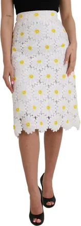 Dolce & Gabbana Womens White Floral Pencil Straight Lace Skirt Cotton Polyester Nylon