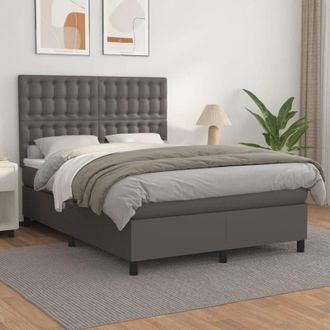 vidaXL Vidaxl - Cama Box Spring Con Colch&oacute;n Cuero Sint&eacute;tico Gris 140x190 Cm
