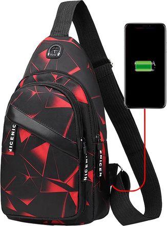 Generic 2022 Korean Version Chest Bag Mens Fashion Camouflage Mens Messenger Bag Cloth Leisure Bag Canvas Small Backpack Double Layer USB Interface over The S