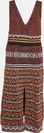 M Missoni Metallic Patterned Lurex Knit V-Neck Sleeveless Midi Dress