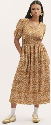 Finery Kiara Printed V-Neck Midi Dress in Brown Batik at Nordstrom, Size 20