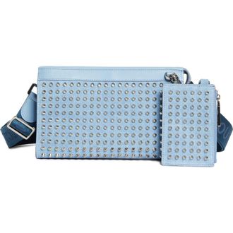 Christian Louboutin Funky Studded Canvas Crossbody Bag in 4396-Ceruleo/Silver at Nordstrom