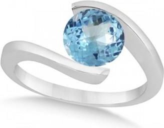 Allurez Tension Set Solitaire Blue Topaz Engagement Ring 14k White Gold 2.00ct