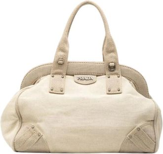 Prada Pre-owned Handbags, female, White, Size: ONE SIZE Pre-owned Vintage Canvas Handbag