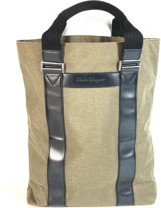 Ferragamo Leather Canvas Shoulder Bag Tote Bag (Pre-Owned)