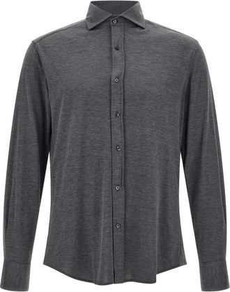 Brunello Cucinelli Geknoopte blouse met lange mouwen - Heren - Zakelijke Overhemden - Grijs - S - Katoen - Overhemden