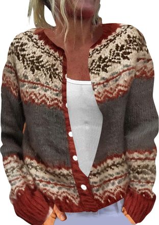 Generic Cardigan Womens Chunky Knit Button Down Sweater Cardigans Plush Art Floral Print Vintage Fair Isle Jumpers Jackets Ladies Plus Size Going Out Outerwea