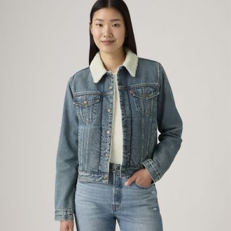 Levi's Original Sherpa Trucker Jacket - Womens - XL - Medium Wash / Heed And Hawed