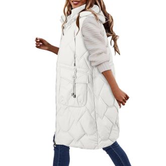 Generic Ladies Sleeveless Vest Warm Puffer Lightweight Water-Resistant Padded Hooded Gilet Jacket Waistcoat Winter Wear Side Split Body Warmer Fall Slim Fit W