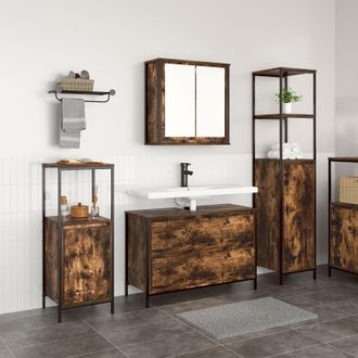 Berkfield Home 3 Piece Bathroom Furniture Set Smoked Oak Engineered Wood in Brown