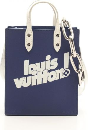 Louis Vuitton Navy White Leather Handbag Tote Bag (Pre-Owned)