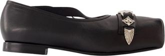 Toga Archives Zwarte Leren Ballerina Slip-On Schoenen - Dames - Ballerinas - Zwart - 38 EU - Schoenen