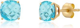 MAX + STONE 14k Yellow or White Gold 6MM Cushion Cut Gemstone Solitaire Gemstone Studs