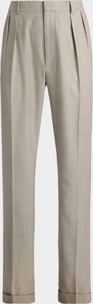 Ralph Lauren Purple Label Men & apos;s Cotton-Stretch Straight Leg Pleated Trousers
