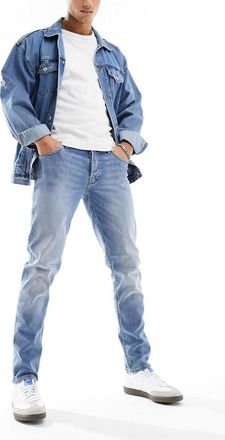 Jack & Jones Glenn slim tapered fit jeans in light wash denim-Blue