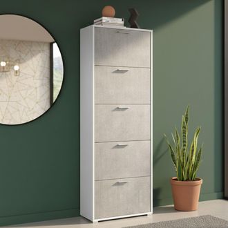 Dmora Zapatero Dmiano, Mueble De Entrada Polivalente Con 5 Puertas Abatibles, Zapatero De Doble Profundidad, 100% Made In Italy, 67x28h183 Cm, Blanco Y Ceme