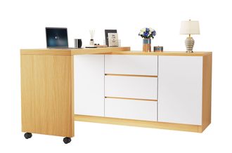 STILVORA Scrivania Pieghevole Multifunzionale Con 2 Ante, 3 Cassetti, Piano Girevole A 360&deg; E Ruote, In Pannelli Truciolari, 120 X 50 X 76.5 Cm