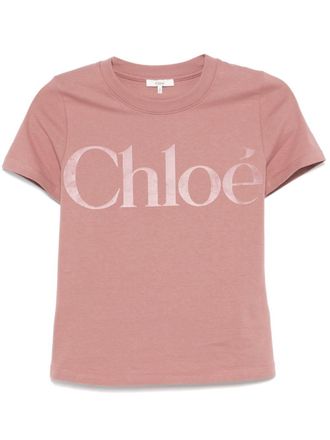 Tシャツ・カットソー Chloe FW24 T-SHIRT WITH LOGO (24WJH03184 3B2) Chloé T-shirt with velvet logo finish | Women's Clothing