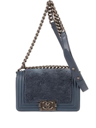 Chanel Boy Flap fur shoulder bag - women - Calf Leather - One Size - Blue