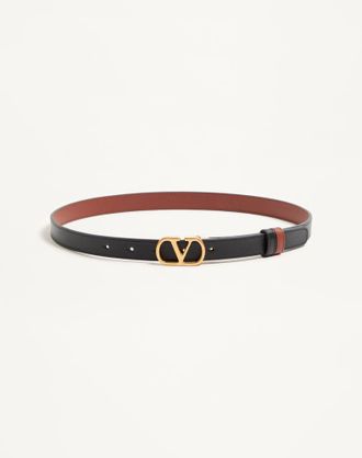 Valentino Garavani Cintura Reversibile VLogo Signature In Vitello Lucido 20 mm Donna NERO/DEEP CARAMEL 065