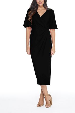 Maggy London Faux Wrap Short Sleeve Midi Dress In Black