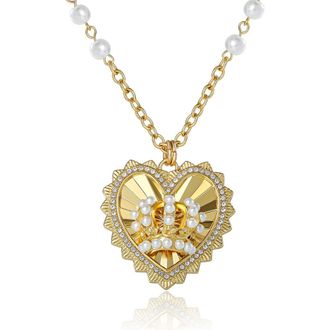 Juicy Couture Heart Crown Necklace, Gold-Tone with Pearl Accent in Gold Tone at Nordstrom