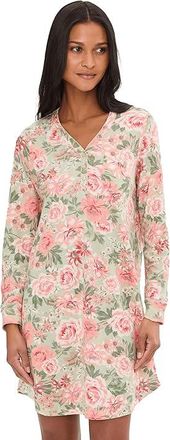 Karen Neuburger Vintage Dreams Long Sleeve Nightgown With Picot Trim Womens Clothing Forest Rose : XL (Womens 18-20), Cotton/Polyester