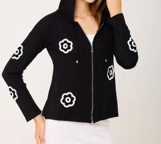 French Kyss Handmade Flower Zip Hoodie In Black/white