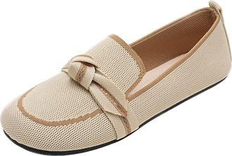 Generic Womens Thin Soled Loafers Fashionable and Casual Slip with Fabric Upper Flat Round Toe Business Comfortable Dressy Slip-Ons Work Women Shoes (Beige, 4