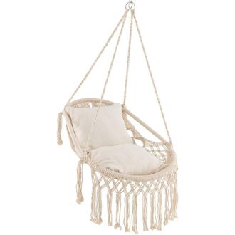 Costway Costway - Silla Colgante Exterior/interior Con Flecos, Hamaca Colgante Con 2 Cojines De Asiento Suaves, Cuerda Y Cadena Para Colgar, Columpio Para Dor