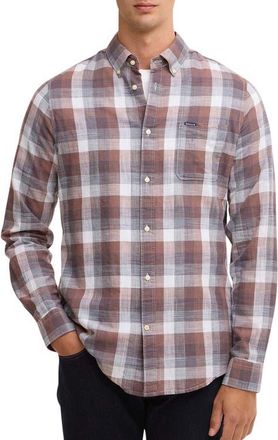 Barbour Hillroad Tailored Fit Buffalo Check Slub Cotton Button-Down Shirt in Peppercorn at Nordstrom, Size Xx-Large