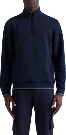 Bugatchi Heathered Quarter Zip Pullover in Navy at Nordstrom, Size Xx-Large